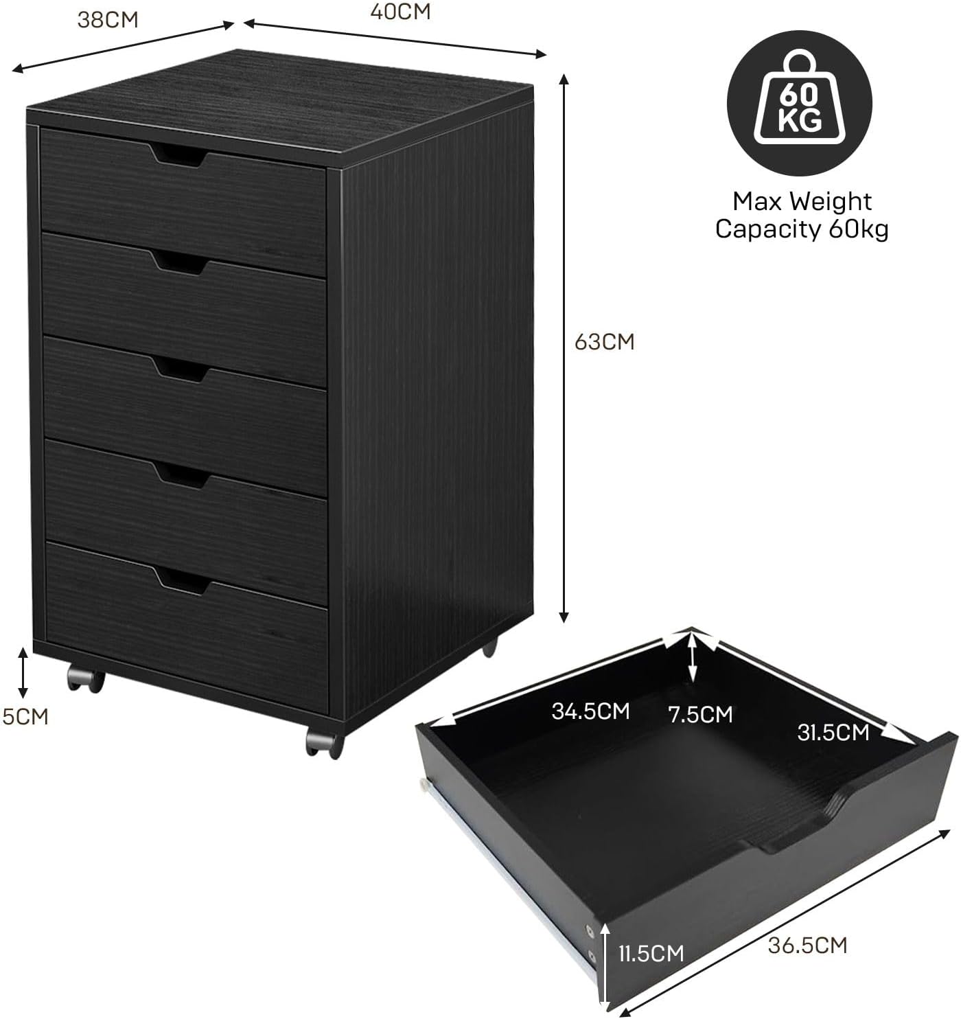 5 Drawer File Cabinet Mobile D - Commercial Printer 评论和价格
