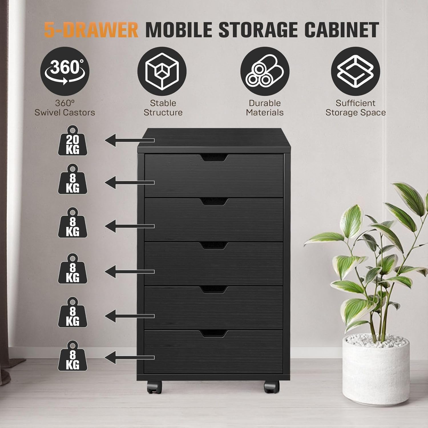 5 Drawer File Cabinet Mobile D - Commercial Printer 评论和价格